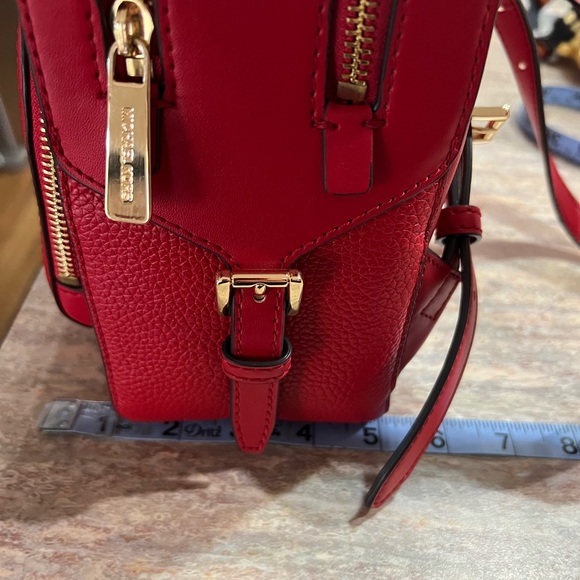 Michael Kors Leather Backpack NWT Bright Red with gold zippers, 5x9.5x12. - Picture 7 of 9